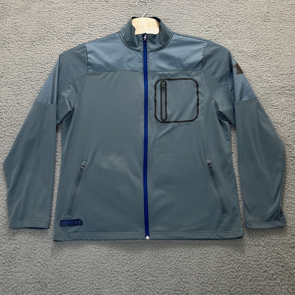 Under Armour Combine Training Jacket Mens Large Blue Full Zip Loose Fit Gorpcore
